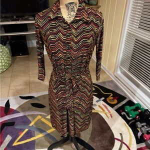 Mlle Gabrielle belted dress / tunic with Vibrant Zigzag size M